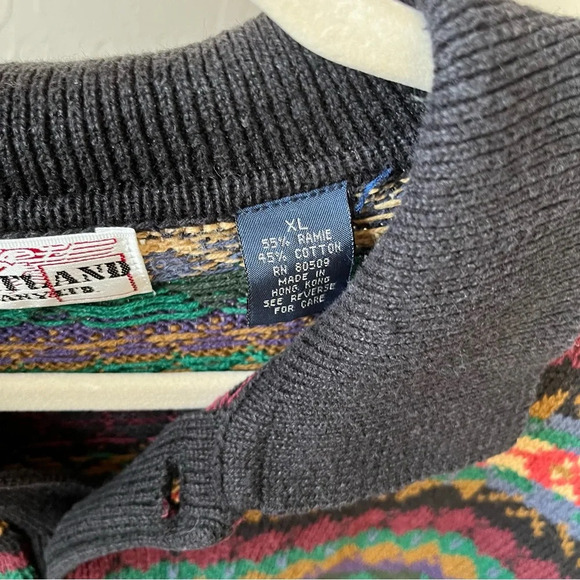 Mens vtg Sweater fair isle Henley collar 90s preppy cottage goblin retro plaid - Picture 8 of 10